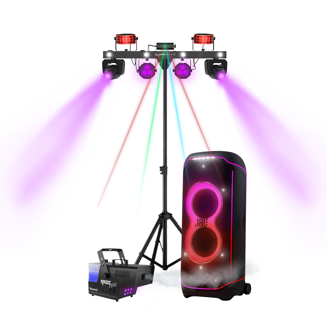 Plug and play mini set met JBL Partybox en feestverlichting voor een tuinfeest of vatje